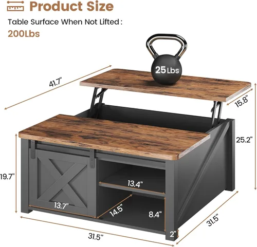 Miniatura 2 de SEDETA Mesa de Centro con Tapa Elevable de 31.5" con Almacenamiento, Mesas de Centro Cuadradas para Sala de Estar, Mesa de Centro Estilo Granja