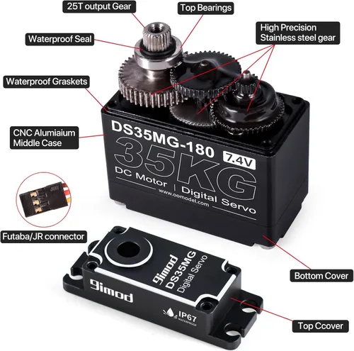 Miniatura 5 de Servo motor de dirección RC de alto par a prueba de agua de 77.2 lbs, potente y rápido engranaje de metal completo digital de alta velocidad servo