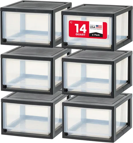 Miniatura 11 de IRIS USA - Paquete de 8 cajones de almacenamiento apilables, 6 cuartos de galón, plástico transparente para despensa, armario, escritorio, cocina