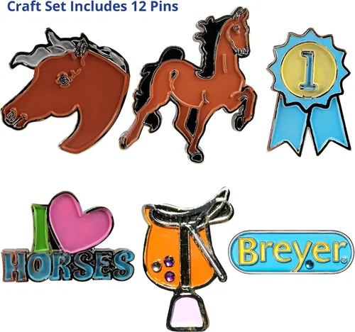Miniatura 2 de Breyer Horses Paint and Wear Juego de manualidades de alfileres esmaltados, pines, pinturas, purpurina y diamantes de imitación, incluye 12