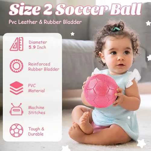 Miniatura 2 de DLUGOPIS Sparkling Pink Toddler Soccer Ball - Mini, Age 3-8, Indoor/Outdoor, Small Size for Boys & Girls (Sparkling Pink, 1)