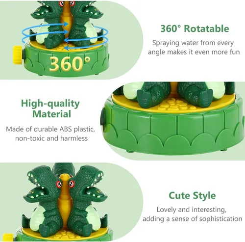 Miniatura 3 de MoKo Aspersor de dinosaurio para niños, bonito juguete de agua para exteriores, juguete de piscina con 2 abrazaderas de manguera, 3 boquillas