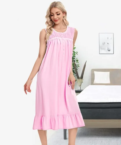 Miniatura 6 de IZZY + TOBY Camisones de algodón ligero para mujer, camisón de algodón sin mangas, camisón de media pantorrilla para mujer
