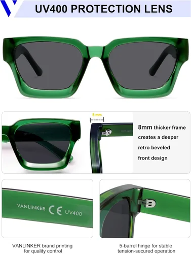 Miniatura 53 de VANLINKER Gafas de sol cuadradas gruesas para hombres y mujeres, retro, rectangulares, con protección UV400, VL9731