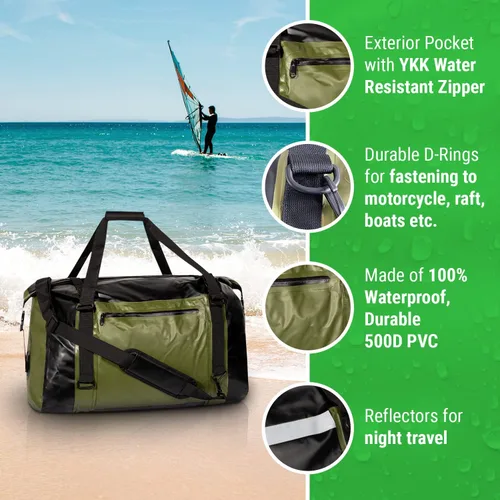 Miniatura 4 de Bolsa de lona impermeable de 60 litros extra grande Bolsa de lona seca resistente con correas de compresión duraderas y asas para surf, remo