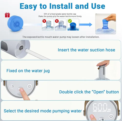Miniatura 5 de Myvision Dispensador de agua para botella de 5 galones, bomba de agua eléctrica portátil con carga USB, bomba de agua potable para el hogar, cocina