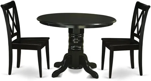 Miniatura 8 de East West Furniture SHCL3-BLK-C - Juego de mesa de comedor moderno de 3 piezas que contiene una mesa de cocina redonda con pedestal y 2 sillas