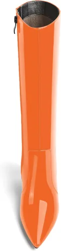 Miniatura 10 de AMBELIGHT Botas altas hasta la rodilla con cremallera y puntera puntiaguda para mujer, de patente sólida, tacón alto, 3.3 pulgadas
