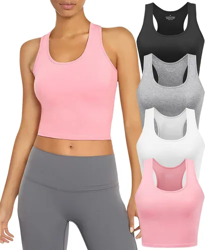 Joviren Camiseta corta de algodón para mujer, camiseta sin mangas de espalda cruzada para yoga, camisetas deportivas atléticas, camisetas de