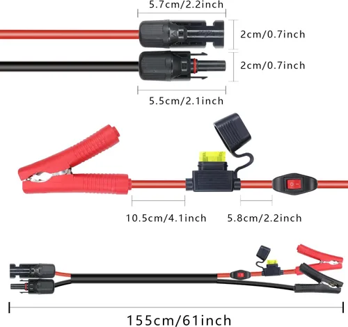 Miniatura 2 de Cable de extensión de cocodrilo de cocodrilo de batería de 14 AWG a conector solar, adaptador solar a clips de cocodrilo, cable de carga