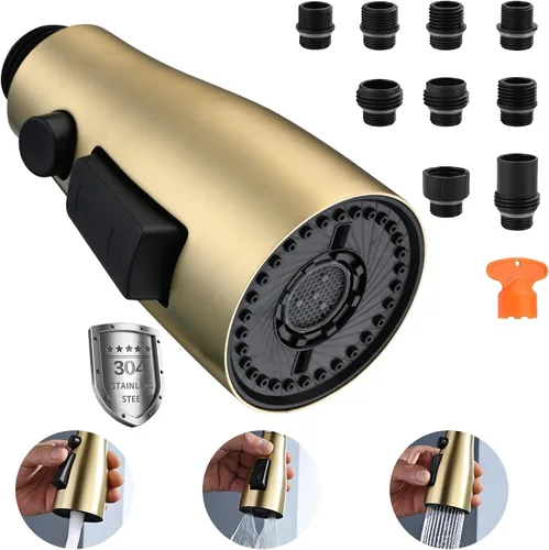 Miniatura 10 de Reemplazo de cabezal de grifo de cocina de metal, cabezal rociador desplegable de 3 funciones para grifo de cocina, boquilla rociadora de fregadero