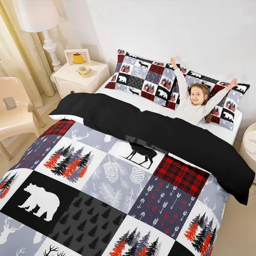 Miniatura 37 de Erosebridal Funda de edredón rústica de ciervo, tamaño individual, funda de edredón de retazos de oso para niños, adolescentes y adultos, juego