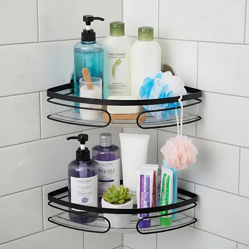 Miniatura 8 de Paquete de 2 estantes de ducha adhesivos, sin taladro, estante organizador de baño resistente al óxido para champú, jabón y artículos de tocador