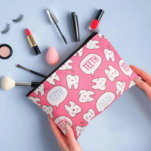 Miniatura 7 de Saintrygo Bolsa de maquillaje de dientes de 12 piezas, bonita bolsa de cosméticos para enfermeras, dentistas dentales, regalo colorido, bolsa
