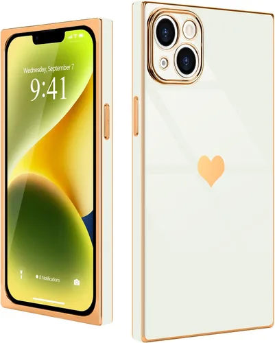 Miniatura 8 de Compatible con iPhone 12 Funda Rectangular Bonita Chapado Dorado Lujo Corazón de Amor Funda de Teléfono para Mujeres Niñas A Prueba de Golpes