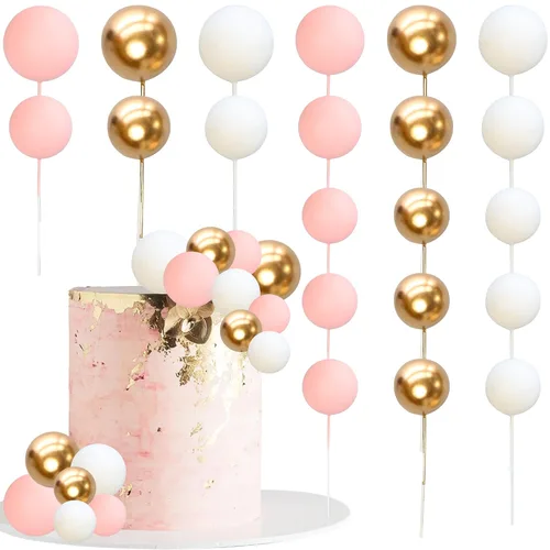 Miniatura 23 de Gyufise 30 Piezas Bolas Topper para Pastel DIY Insertables para Pastel Palillos de Bolas para Pastel Topper para Cupcakes para Fiesta de Cumpleaños