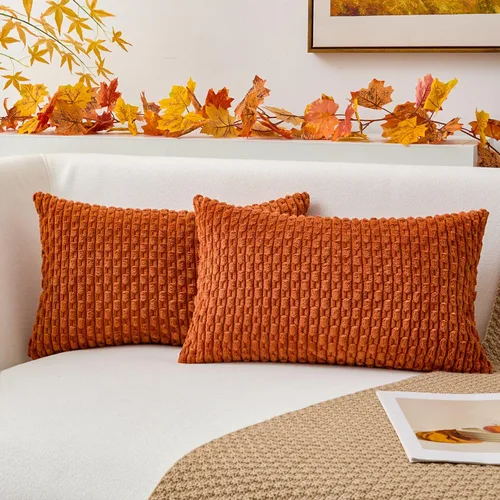 Miniatura 48 de Kevin Textile - Juego de 2 fundas de almohada decorativas de pana de 22 x 22 pulgadas, suaves, estilo bohemio, a rayas, decoración moderna del hogar