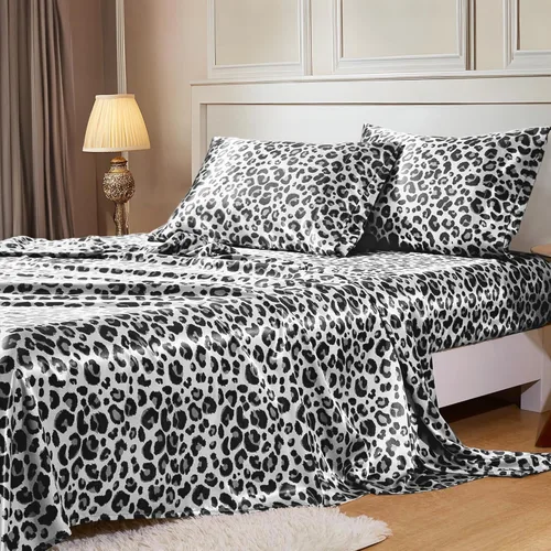 Miniatura 66 de MR&HM Sábanas de satén para cama de tamaño King, juego de 4 piezas de ropa de cama sedosa con bolsillo profundo de 15 pulgadas para colchón