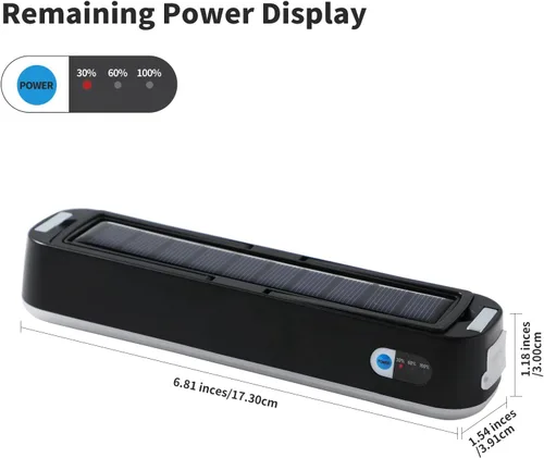 Miniatura 4 de Linterna solar recargable para campamento, 2000 lúmenes, 4 modos de luz, carga solar y USB (negro)
