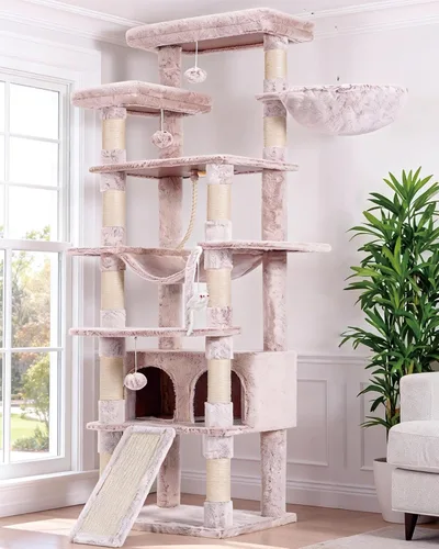 Miniatura 11 de Heybly Árbol para Gatos, Torre para Gatos Multinivel de 68 Pulgadas para Gatos de Interior, Condominio para Gatos con 2 Perchas de Felpa Ensanchadas
