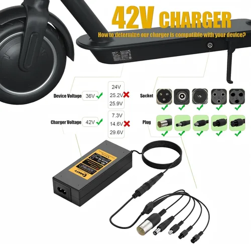 Miniatura 2 de Carsty Cargador eléctrico de 42 V para scooter y hoverboard Gotrax, Jetson, Segway, Ninebot, Swagtron Certificado UL con juego de enchufes