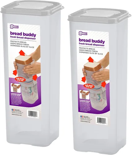 Buddeez Bread Buddy - Recipiente hermético para almacenamiento de pan, diseño dispensador Slice by Slice, organizador perfecto para despensa, tapa