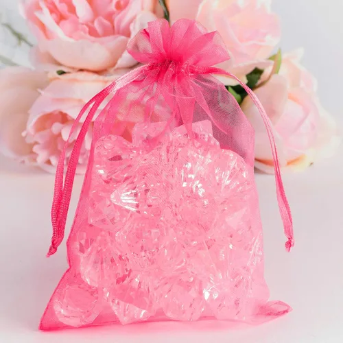 Miniatura 2 de Super Z Outlet Paquete de 100 mini bolsas transparentes de organza transparentes con cordón de 4 x 6 pulgadas, bolsas de joyería para bodas, Fucsia