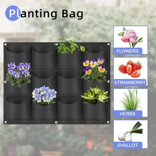 Miniatura 5 de Bolsas colgantes para macetas con 12 bolsillos, bolsas de cultivo verticales para colgar en la pared, macetas de jardín de hierbas para interiores