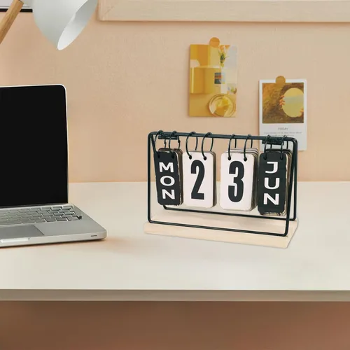 Miniatura 6 de Calendario de escritorio de madera 2025, calendarios de escritorio de madera portátiles con tarjetas de fecha para la oficina en casa y la escuela