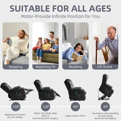 Miniatura 3 de Silla reclinable eléctrica con función de elevación para ancianos, sillas reclinables eléctricas para adultos con masaje y calor, portavasos
