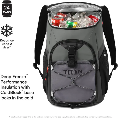 Miniatura 2 de Titan by Arctic Zone Backpack Cooler, Insulated Soft Sided Bag with Leak Proof Lining and Padded Straps, for Lunch, Picnic, and Travel, 24 Can Gris