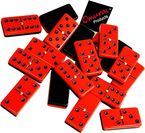 OMURA Juegos | Acrílico Doble 6 Juegos de Dominó Jumbo con Spinner | Color: ROJO/Negro en la parte posterior