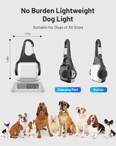 Miniatura 6 de Paquete de 2 luces para collar de perro, luces para perros para caminar por la noche, 4 modos, luz impermeable para perros con clip recargable