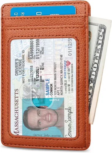 Miniatura 59 de Buffway Billetera delgada para hombre, minimalista con bolsillo frontal delgado, tarjetero de cuero con bloqueo RFID para viajes de trabajo