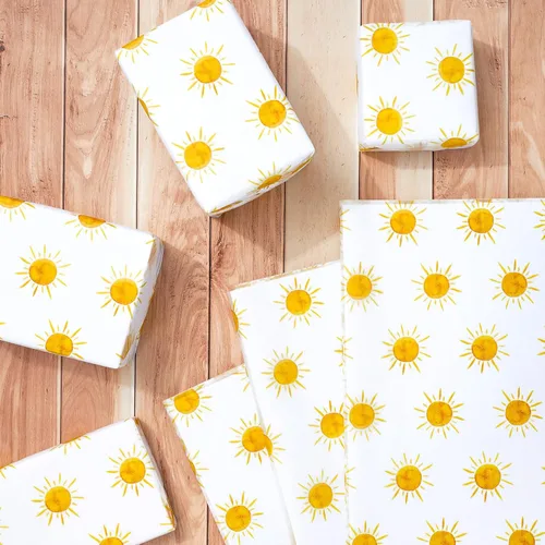 Miniatura 3 de Whaline 100 hojas de papel de seda bohemio con sol amarillo, papel de regalo para el primer viaje alrededor del sol, papel de arte para manualidades