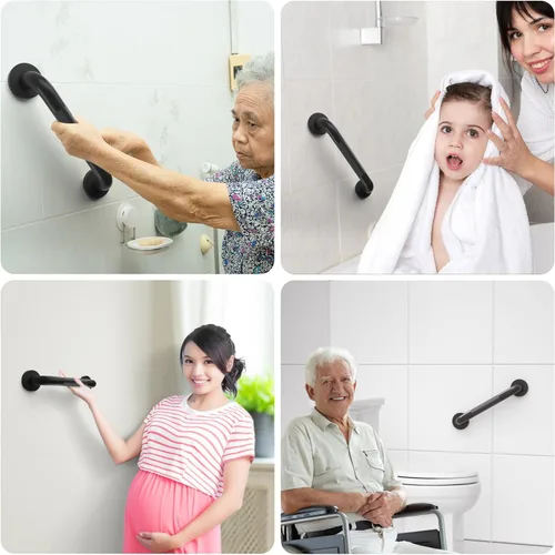 Miniatura 4 de Barras de seguridad para baño de acero inoxidable (paquete de 2) de 12 pulgadas y 1.25 pulgadas de diámetro, moleteadas, color negro mate