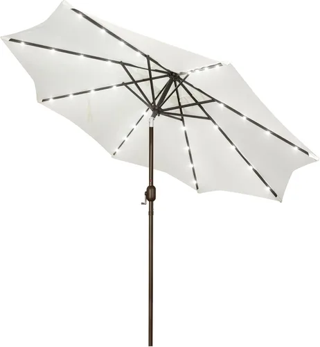 Miniatura 10 de Blissun - Sombrilla solar de 9 pies, 32 luces LED, parasol de mesa para patio, jardín, cubierta, piscina y playa (gris)
