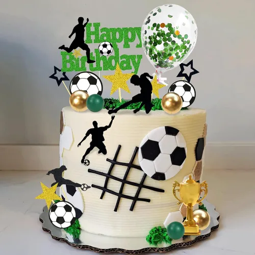 Miniatura 4 de 31 piezas de decoración de pastel de fútbol jugador de pelota de fútbol decoración para fútbol fútbol temática cumpleaños (negro)