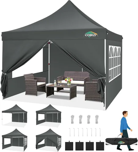 Miniatura 13 de COBIZI Canopy Tienda de campaña desplegable de 10 x 20 pies con 6 paredes laterales, toldo comercial impermeable, glorieta instantánea