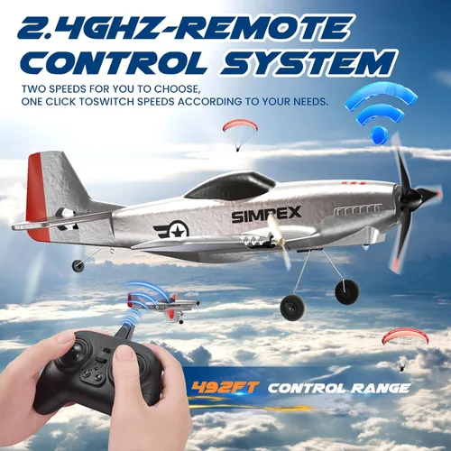 Miniatura 2 de Avión RC SIMREX para niños - Avión de juguete a control remoto de 2.4GHz 3 canales con giroscopio de 6 ejes, 2 velocidades, 2 baterías, avión RC
