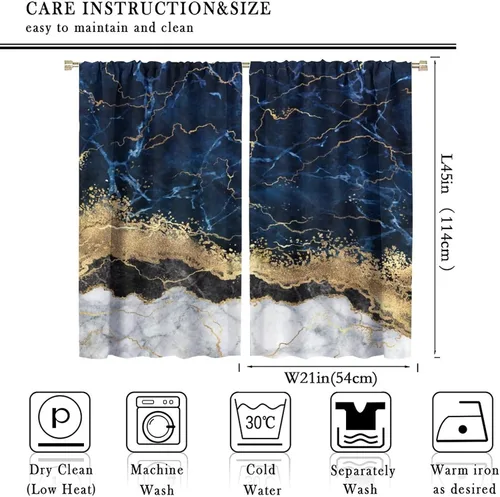 Miniatura 2 de Cortinas abstractas de mármol de lujo de lujo azul marino dorado a rayas con patrón de mármol estampado para dormitorio, sala de estar, cortinas