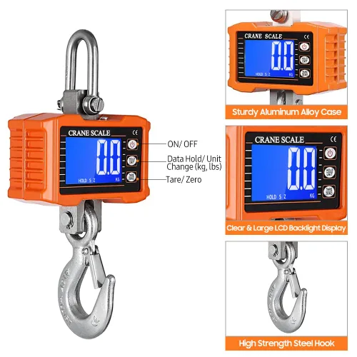 Miniatura 7 de Geevorks Báscula colgante digital portátil resistente para grúa, escala colgante digital de precisión industrial, 2,204.6 lbs (2204 libras)