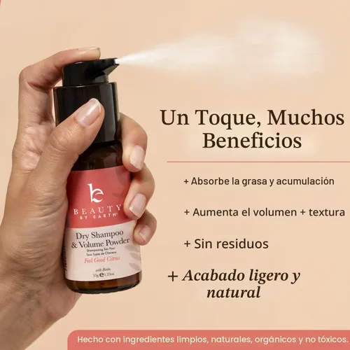 Miniatura 4 de Beauty by Earth Polvo de Champú Seco Sin Aerosol - Voluminizante, No Tóxico con Biotina, Ingredientes Naturales Absorbentes de Aceite, Fabricado