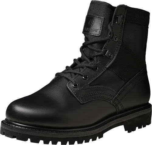 Miniatura 11 de Botas militares de WIDEWAY para hombres, botas de combate de jungla tácticas de cuero resistente al deslizamiento, negras, para hombres, todo