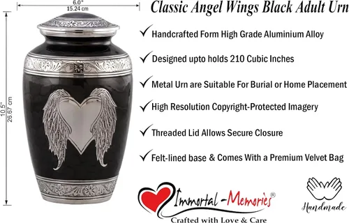 Miniatura 3 de Urna de alas de ángel, alas de ángel amorosas y urna de cremación de corazón, urnas para adultos bellamente hechas a mano para hombres y mujeres