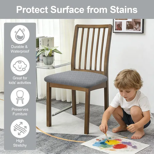 Miniatura 7 de CALBODE Juego de 4 fundas de asiento impermeables para sillas de comedor con funda elástica de tela jacquard, fundas extraíbles y lavables