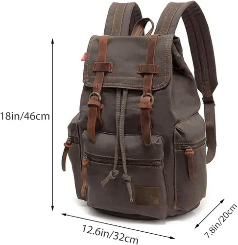Miniatura 3 de koolehaoda Mochila de lona vintage unisex casual para laptop de 12 a 17 pulgadas, mochila de viaje, camping, senderismo (L, verde militar)