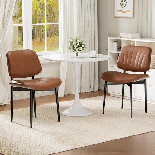 Miniatura 36 de REONEY - Juego de 4 sillas de comedor, modernas de mediados de siglo, tapizadas en piel sintética PU con respaldo de madera curvada de nogal y patas