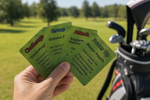 Miniatura 7 de Tee Box Chaos Juego de cartas de golf, 18 hoyos de diversión, tarjetas de golf impermeables para golfistas, regalos de golf para hombres, accesorios