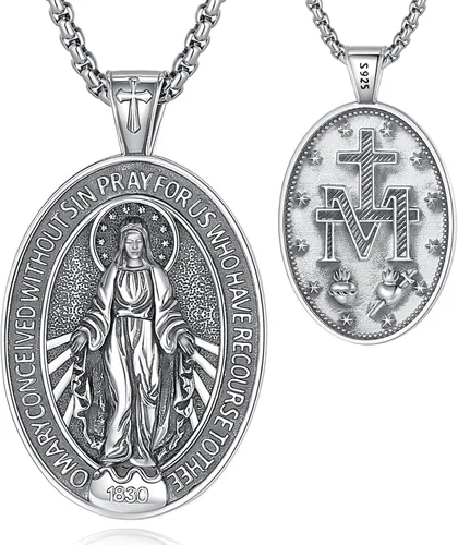Miniatura 318 de EUDORA Collar de plata de ley 925, San Cristóbal y San Benito, San Miguel, Virgen María, San Judas Tadeo, Cruz de Buen Pastor y Arcángel, Medalla